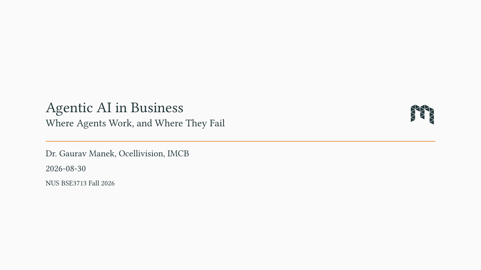 Agentic AI in Business — NUS BSE3713 cover