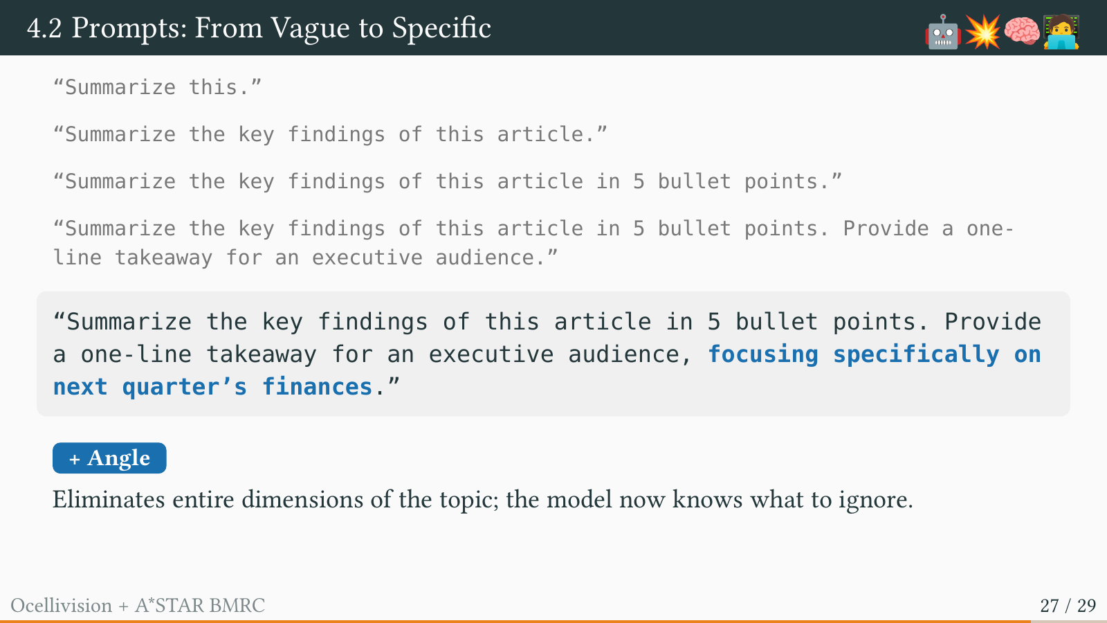 Prompts: from vague to specific